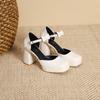 3359-20 Zapatos de Tacón Alto con Plataforma Impermeables de Punta Cuadrada Estilo Primavera 2024 Hebilla de Una Línea Lazo Tacón Grueso