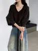 Suéter tejido Jiangzuo elegante y con estilo, de cuello en V que ajusta la cintura, para mujer, nuevo otoño e invierno, top suave, elástico y versátil Z016