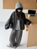 Conjunto Casual de Outono Três Peças Estilo Coreano para Meninas: Conjunto de Jaqueta com Capuz e Calça Wide Leg Listrada para Crianças Maiores, Roupa Fashion de Outono