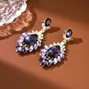 Brincos de Franja Brilhantes com Diamantes Inteiros de Luxo Leve de Alta Qualidade Vintage, Brincos Exagerados Estilosos, Brincos Statement de Diamante Roxo Charmosos para Mulheres