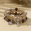Pulsera de Cristal Colorida Estilo Resort Bohemio para Mujer Diseño de Nicho Ins Corazón Trébol de Cuatro Hojas Pulsera de Perlas
