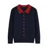 Polo de Punto de Lana con Bloques de Color de Manga Larga para Mujer 2026 Otoño e Invierno Nuevo Diseño Nicho Holgado Adelgazante Top