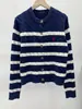 Cardigan Clásico de Punto a Rayas para Mujer, Otoño e Invierno, Cuello Redondo, Corte Ajustado, Abrigo Suéter Versátil