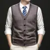Nuevo Chaleco Cardigan Tejido para Hombres de Mediana Edad y Mayores, Cálido para Otoño e Invierno, Casual, Jacquard, Botones, Cuello en V, Manga Larga, Suéter