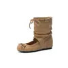 Primer Encuentro Jiyuan Punta Redonda Moño Boca Baja Zapatos de Salón para Mujer Estilo Ballet Tacón Oculto Botines Cortos