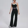 Top sin mangas de bloque de color cepillado transfronterizo con cuello en U, pantalones de yoga, pantalones acampanados de cintura alta para exteriores, pantalones de pierna ancha, conjunto deportivo de yoga para mujer