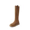 Botas Vaqueras Apiladas Versátiles Casuales Simples de Punta Redonda con Suela Gruesa Otoño 2025 Estilo Lazy Botas Largas de Gamuza para Mujer