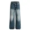 Fx077 Jeans Flare Masculino Slim Fit com Lavagem Vintage Azul Tendência Street Style Retrô Americano Unissex