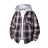 Camisa de Manga Larga a Cuadros para Hombre 2026, Estilo Hong Kong, Moda Trendy, Holgada, con Capucha, de un Solo Bolsillo para Hombre