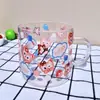 Taza de Leche de Vidrio para Niñas Estilo Japonés, Segura para Microondas, Estampado de Dibujos Animados, Taza para Desayuno con Cereales y Yogur