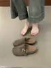 Versión de cuero~Zapatos planos retro Birkenstock con diseño interior para aumentar la altura, estilo media zapatilla de punta cerrada, calzado de exterior para mujer, sandalias de dedo dividido, zapatos cómodos