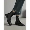 Botines de Tacón Grueso para Mujer 2025 Otoño e Invierno Nuevos Retro Estilo Británico Botines Ajustados Punta Cuadrada Botas Martin