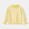 Suéter de Punto de Algodón con Borde de Volantes, Estilo Nuevo Otoño e Invierno Europeo y Americano, Suéter de Punto de Manga Larga para Niñas, Color Caramelo