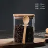 Frasco Sellado Cuadrado de Vidrio para Almacenamiento de Granos de Café y Té, Recipiente de Cocina para Alimentos y Granos, con Cuchara de Madera Opcional