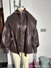 AliExpress item mais vendido atacado transfronteiriço outono e inverno novo moda feminina europeia e americana design de gola dupla acinturado jaqueta de couro