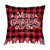Funda de Almohada Cuadros Rojos Navideños con Letra Inglesa Decoración Navideña para el Hogar Cojín de Sofá Cojín Lumbar Funda de Almohada para Dormitorio