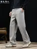 Pantalones Casuales Rectos de Pierna Recta con Caída Estilo "Old Money" de Mezcla de Lyocell para Hombre Otoño Simples para Viajar Largos Sueltos