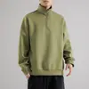 Suéter casual retro de color liso nuevo para primavera y otoño 320g algodón al aire cálido cuello alto media cremallera suéter de punto para hombre