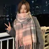 Bufanda de Invierno para Mujer, Chal Versátil, Doble Uso, con Borlas, Cuadros, Doble Cara, Estilo Coreano, Engrosada, Cálida, Imitación Cachemira, Bufanda Larga