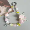 Cordón para Teléfono Móvil con Diseño de Flores Frescas de Cristal, Pulsera de Muñeca Hecha a Mano con Cuentas, Colgante para Bolso de Cadena, Llavero