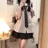 Traje de Uniforme JK Verão Camisa Listrada de Manga Curta Design Feminino Senso de Design Nicho Casual Estilo Japonês Casual Camisa Estilo College Casual