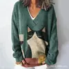 Sudadera casual para mujer, nueva moda transfronteriza, estampado animal, estilo europeo y americano, cuello en V, manga larga