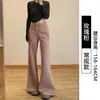 Calça casual estilo americano slim-fit forrada com fleece para o outono, com caimento elegante, adequada para o trabalho, yoga e esportes, com perna levemente flare.