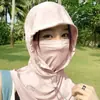 Máscara femenina de verano de seda de hielo con visera sombrero de sol transpirable protección UV cubierta Cara completa Kini verano