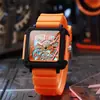 Reloj para Hombre Iridiscente Cuadrado Hueco de Moda Láser Fuente de Fábrica Comercio Exterior Casual de Gama Alta Reloj de Cuarzo de Silicona
