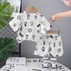 Doby Children's Wear Menino Full Print Cartoon Waffles Manga curta Verão Cool Bebê Infantil Algodão Duas peças Terno