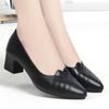 Zapatos de Tacón Medio de una Sola Capa para Mujer 2022 Nuevos Zapatos de Primavera y Otoño para Mujer Zapatos Poco Profundos para Mamá Cuero Suave Suela Suave Cómodos Zapatos de Cuero con Tacón Grueso