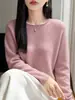 Suéter para Mujer Otoño Invierno Nueva Llegada Primera Línea Listo para Usar Borde Enrollado Cuello Redondo Tejido Versátil Holgado Color Sólido Manga Larga Tejido para Damas