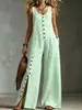 Mono de mujer de moda elegante sin mangas con bolsillo de botón de lino, nuevo estilo de verano transfronterizo europeo y americano