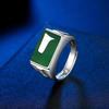 Anel masculino de rubi com ágata verde quadrada cravejado de diamantes, vintage, esmeralda, calcedônia, aberto, ajustável, atacado