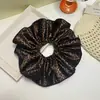 Outono e inverno camurça intestino grosso anel de cabelo retro leopardo impressão dupla camada plissado corda de cabelo trança lateral rabo de cavalo baixo acessórios para cabelo