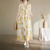 Nuevo vestido largo sin mangas de estilo resort costero con fruncido en la cintura para mujer, talla grande, adelgazante, para mujeres de talla grande, vestido largo con tiras para la playa