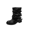 Botas plataforma com saltos grossos, botas de moda retrô para mulheres, botinhas de outono e inverno, estilo britânico versátil novo estilo 2026