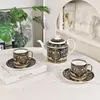 Juego de Café de Porcelana Ósea Estilo Europeo Negro Grande Forma de V Olla Única con Tazas y Platillos Dobles Hogar Oficina Retro Lujo Ligero