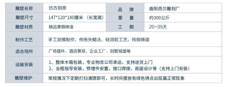 180高铜方鼎参数