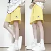 Shorts de Perro Bordados Amarillo Dopamina para Mujer, Verano Delgados de Gasa Burbuja Sueltos de Seda de Hielo para Playa y Deportes
