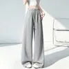 Calça de moletom cinza feminina, novo estilo outono, cintura alta, calça nuvem solta, casual, relaxada, calça reta de perna larga estreita