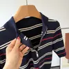 Nuevo Suéter de Punto Pulóver con Cremallera Corta Rayado de Cuello Polo Simple para Mujer Primavera y Otoño 2026