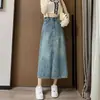 Ropa de Talla Grande para Mujer Hermana Gordita mm Falda de Mezclilla Vintage Desgastada Verano Suelta Adelgazante Abertura Falda Larga 200 jin