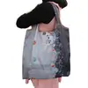 Bolsa de compras mediana a rayas con estampado de cuadros, plegable, ecológica, de nailon, estilo momia, coreana