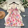 Vestido floral de tirantes estilo vacacional, vestido de verano estilo 'hot girl' para mujer, vestido de línea A dopamina con dobladillo suave, estilo dulce rosa