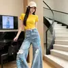 Jeans de Pierna Ancha Rasgados con Graffiti para Mujer, Nuevo Estilo Otoño 2026, Corte Holgado, Adelgazantes, Caída Suelta, Pantalones Rectos Casuales de Corte A