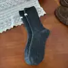 Meias de Lã para Mulheres, Outono e Inverno, Etiqueta de Tecido, Meias de Cano Médio, Engrossadas, Quentes, Estilo Japonês, Ponto Duplo, Caneladas Grossas, Meias Soltas de Inverno