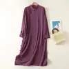 Camisa de algodón y lino de color liso con botones estilo chino para mujer, vestido de té de primavera de manga larga inspirado en el Zen con cuello mao, top estilo cheongsam
