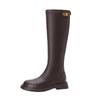 INS Metal Fivela Couro Knight Botas 2021 Outono e Inverno Novas Botas Altas de Couro de Vaca com Salto Baixo e Biqueira Redonda para Crianças