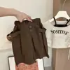 Conjunto de Niña para Primavera y Otoño Bebé Elegante Personalidad Infantil Marca de Moda Cordón Tirantes Finos Falso Dos Piezas Camiseta Pantalones de Pierna Ancha de Cintura Alta